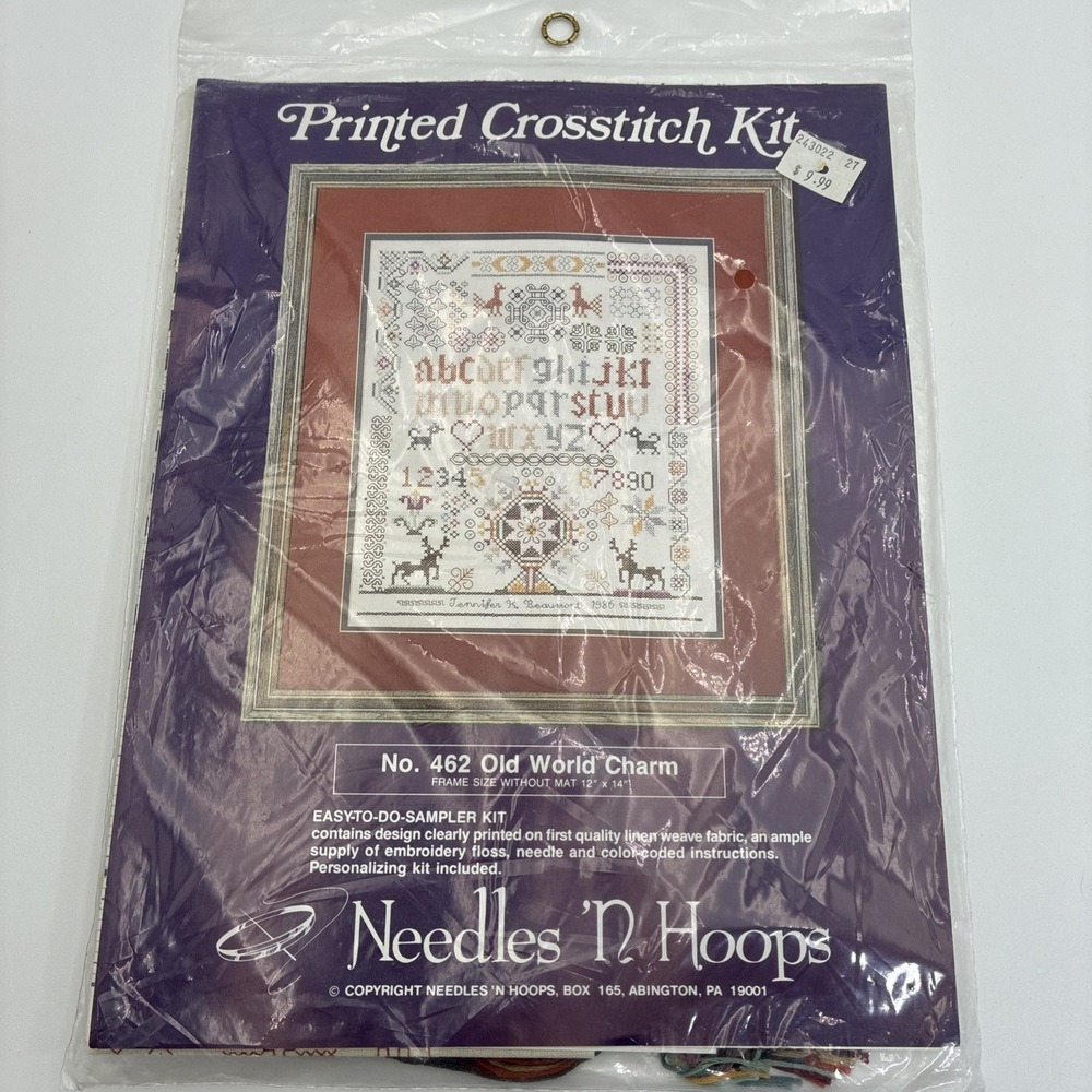 Needles N Hoops Old World Charm Printed Cross Stitch Kit No 462 Sampler 12x14